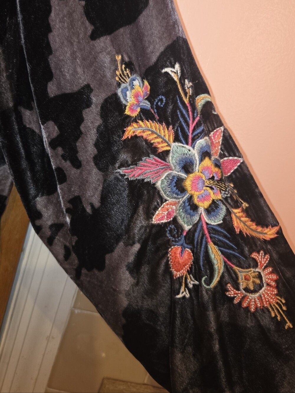 Johnny Was Black Camouflage Embroidered Floral Velvet Bomber Jacket - Black - Picture 2 of 4